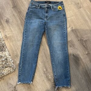 KanCan Blue Cropped Jeans with Sunflower Detail